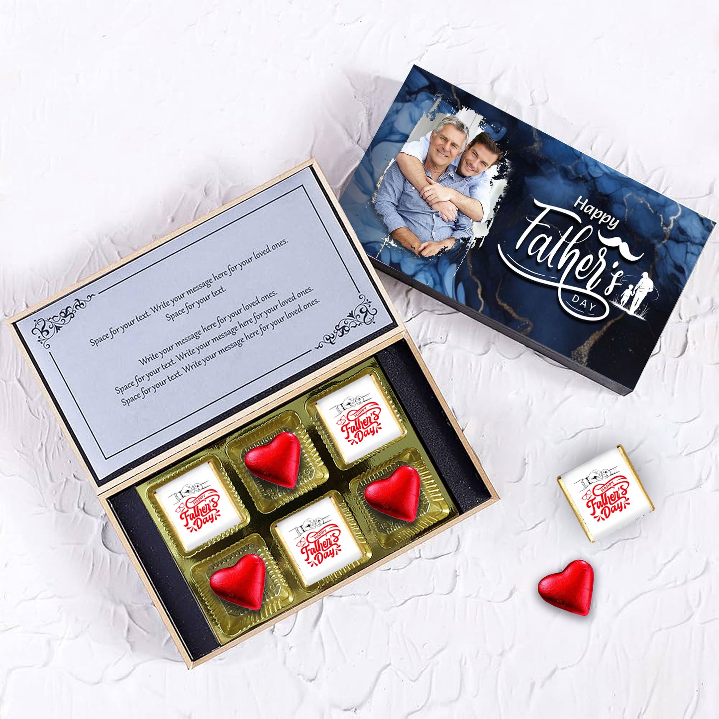 Happy Father's Day Gift (With Text & Heart Shaped Wrapped Chocolates)