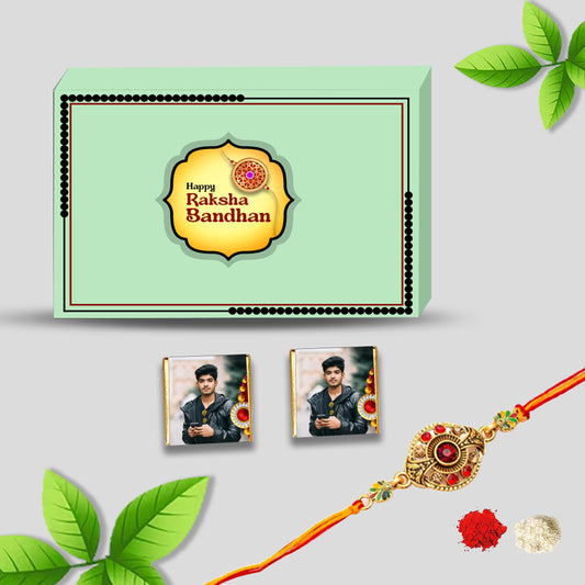 Surprise Your Brother with a Personalized Rakhi (With Photo Wrapped Chocolates and Rakhi)