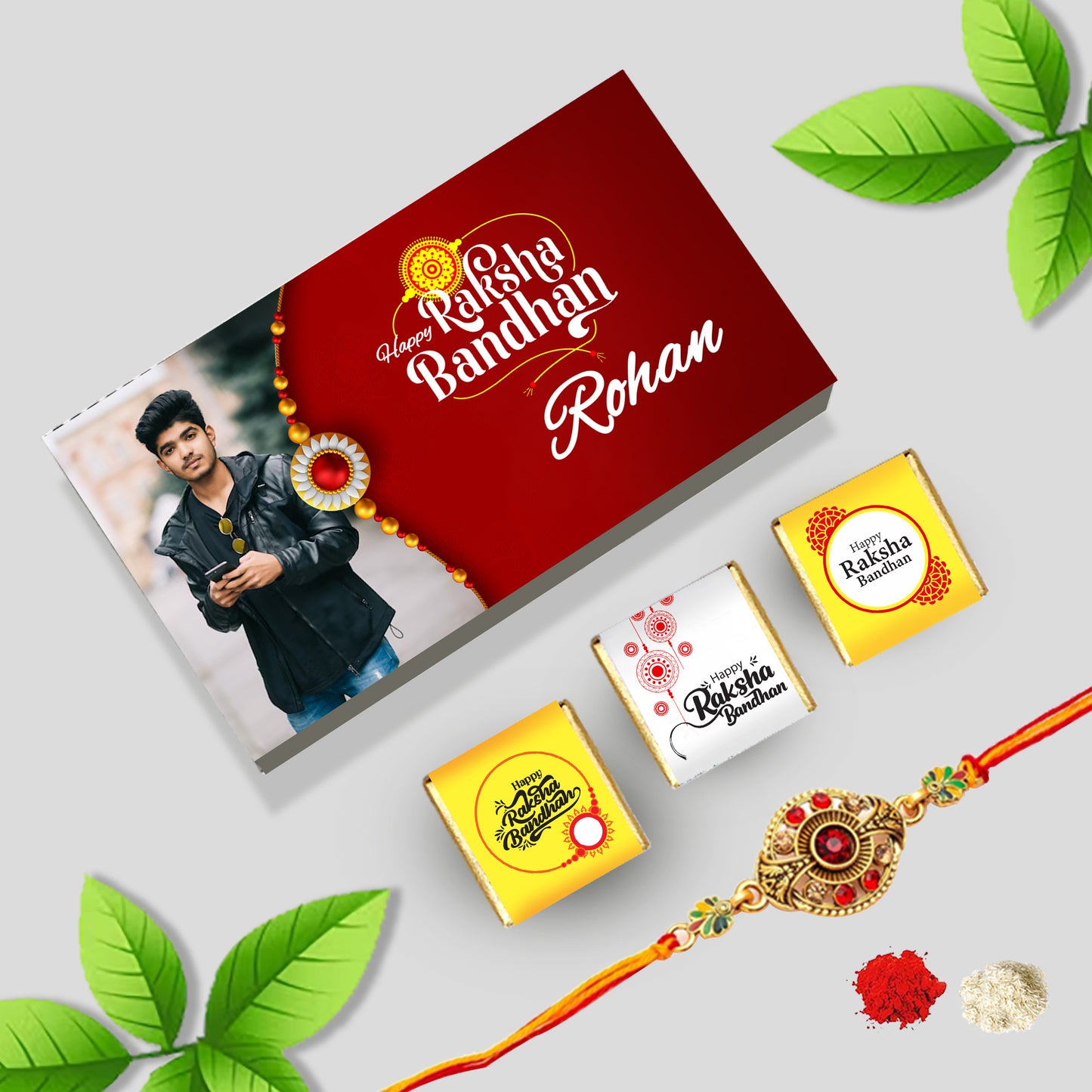 Best Rakhi Gift Box with Rakhi for Brothers(With Text & Heart Shaped Wrapped Chocolates)