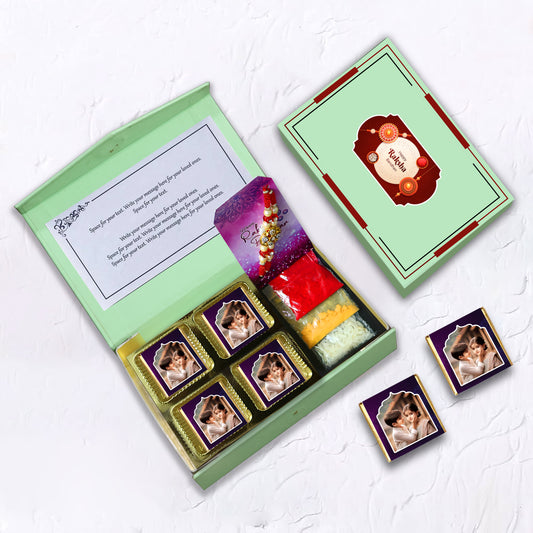 Perfect Rakhi Gift for Your Brother(With Photo Wrapped Chocolates and Rakhi)