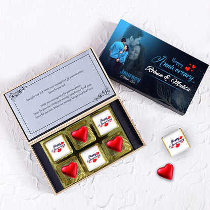 Beautiful Personalized Anniversary Gift (With Text & Heart Shaped Wrapped Chocolates)