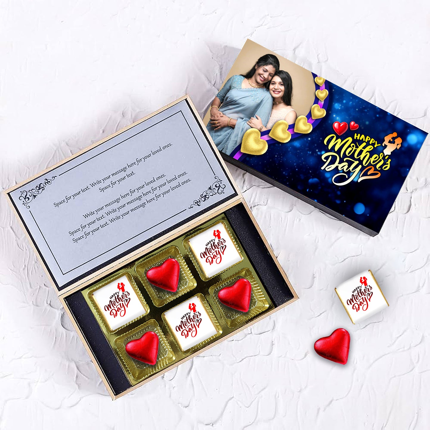 Personalized Mother's Day Gift (With Text & Heart Shaped Wrapped Chocolates)