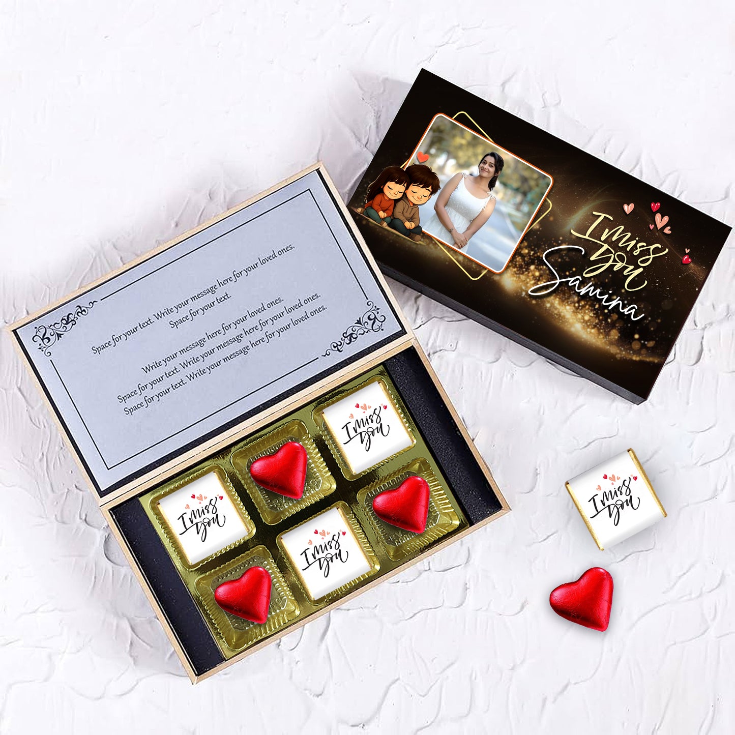 I Miss You Personalized Chocolates Box (With Text & Heart Shaped Wrapped Chocolates)