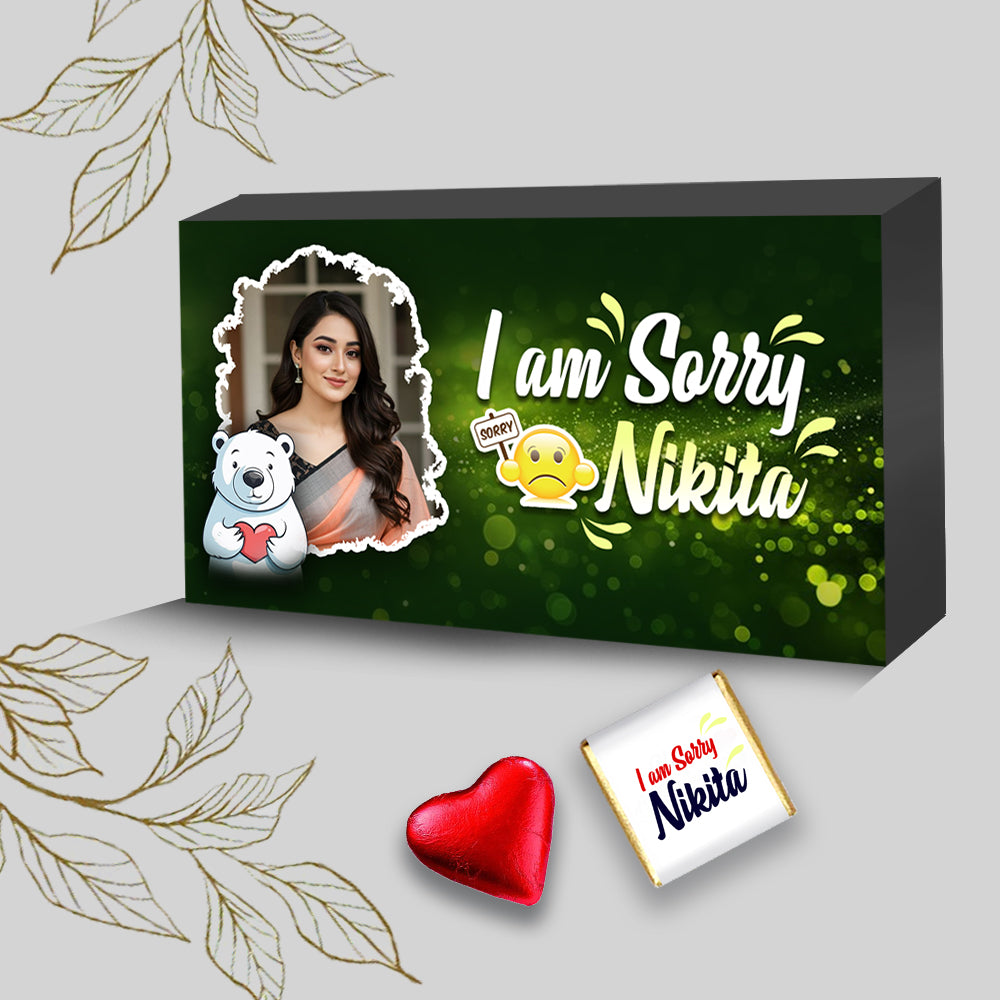I am Sorry Personalized Chocolates Box (With Text & Heart Shaped Wrapped Chocolates)
