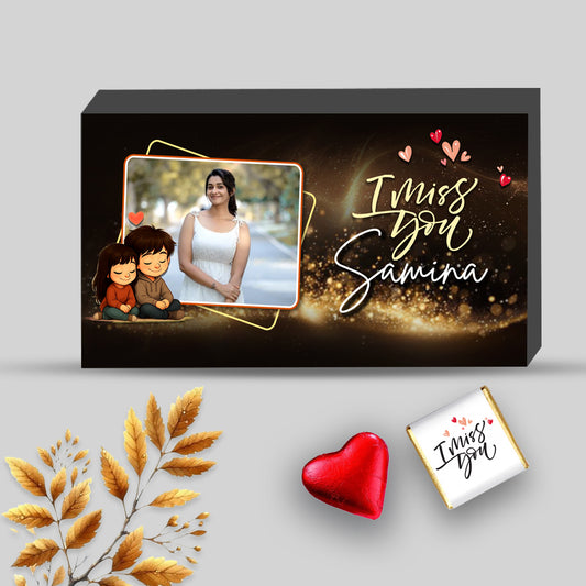 I Miss You Personalized Chocolates Box (With Text & Heart Shaped Wrapped Chocolates)
