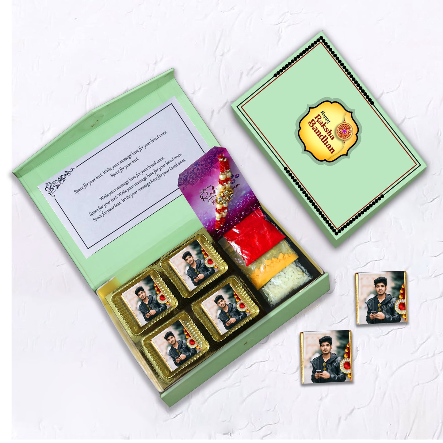 Surprise Your Brother with a Personalized Rakhi (With Photo Wrapped Chocolates and Rakhi)