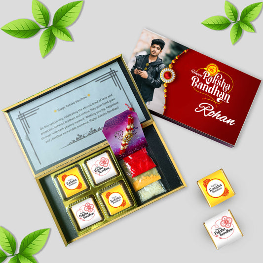 Best Rakhi Gift Box with Rakhi for Brothers(With Text & Heart Shaped Wrapped Chocolates)