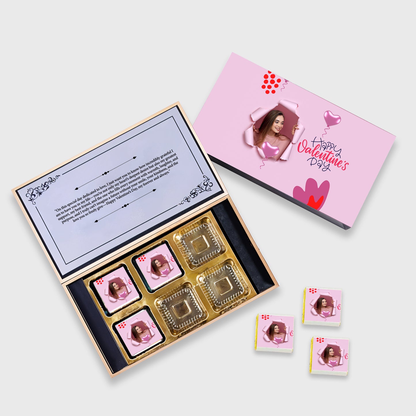 Special Valentine Gift Chocolate Box - Personalised Photo and Name (with Wrapped Chocolates)